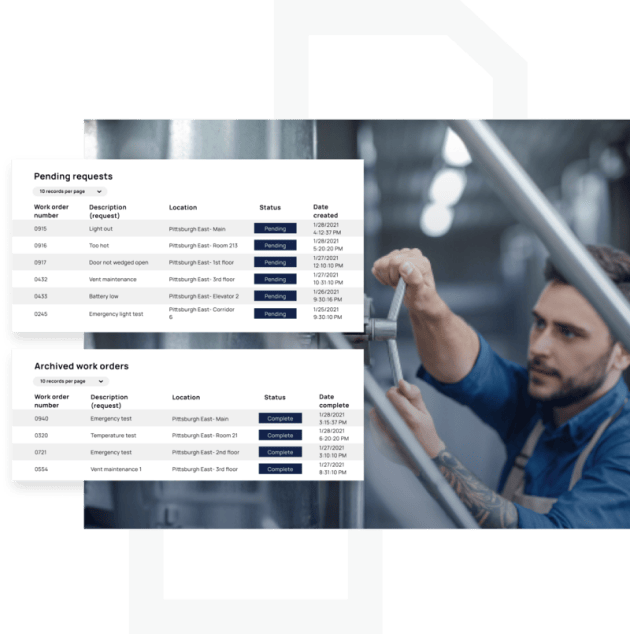 pending requests dashboard with man working on manufactoring machinery